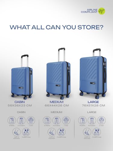 Image of Safari Symphony Set of 3 Trolley Bag Hard Case Polypropylene, 8 Spinner Wheels, 360 Degree Wheeling Carry on Luggage, Travel Bag, Suitcase for Travel, Trolley Bags for Travel, Steel Blue