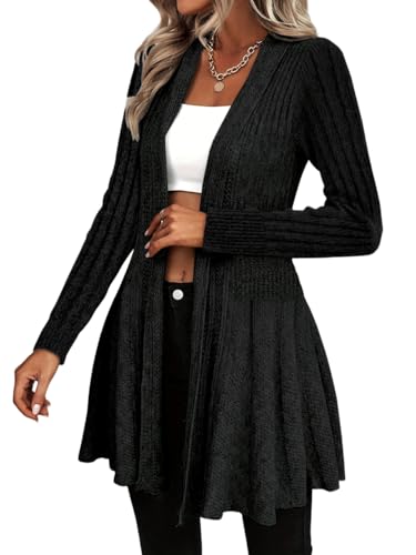 Womens Open Front Long Sleeved Peplum Cardigan Jacket Medium Long Solid Color Casual Knit Sweater