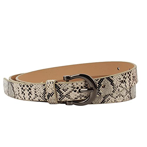 Women Snakeskin Print Leather Belt Jeans Pants Dress Skinny Thin Waist Belt, Snakeskin Beige Long, 41.7in/106cm