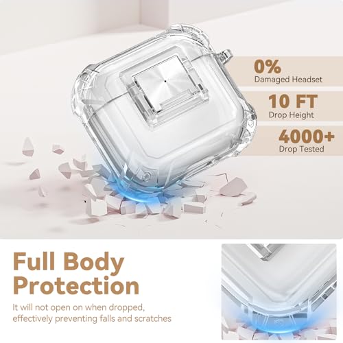 Image of for Airpods 4 Case with Safety Lock,Clear Case Soft TPU Shock-Proof Protective Cover with Cute Bling Keychain and Cleaner kit for Women Girls-Clear White