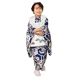 [KYOETSU] [キョウエツ] 七五三 3歳 着物 男の子 被布 フルセット しちごさん (5.紺青亀甲の雅趣, 90-100cm)