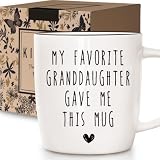 Kinkiii My Favorite Granddaughter Gave Me This Mug Gifts for Grandparents, Funny Grandparents Ceramic Coffee Mug Gifts for Grnadma Grandpa, Funny Grandparent Gifts for Birthday Thanksgiving, 13 oz