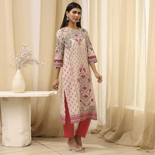 Image of BIBA Women Cotton Straight Fit Straight Printed Kurta
