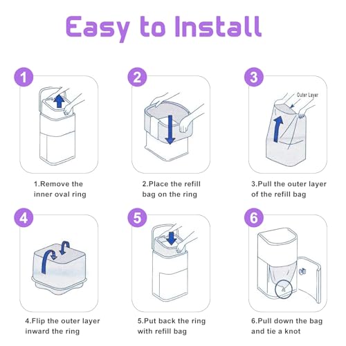 Image of Diaper Pail Refill Bags, 6 Pack Compatible with Dekor CLASSIC Regular Size Pail, Korbell, Diaper System, Holds up to 3000 Diapers