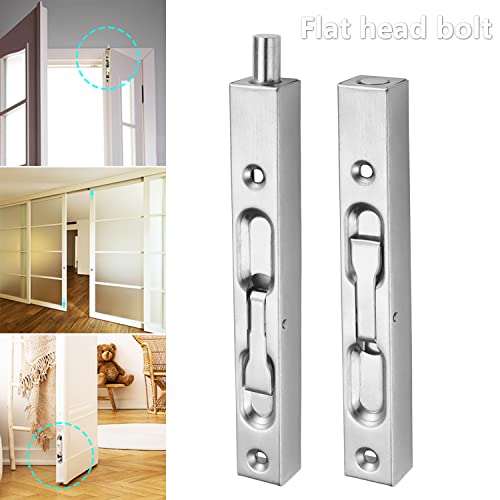 Prmape 2 Pieces Door Flush Bolt Latch Lock Slide Bolt Lock for Concealed Door 304 Stainless Steel Brushed Slide Latch for Wooden French Doors(Verdigris Finish) - Image 4