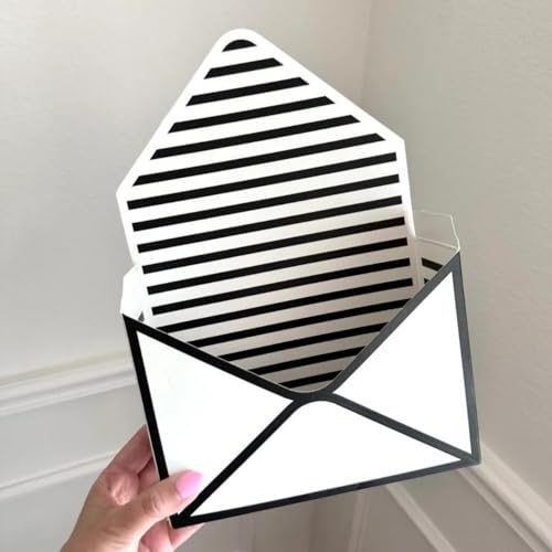 Image of Oasis Pack of 10 Folding Envelope Boxes - Eco-Friendly Flower Gift Bags for Bouquets, Florist Supply, Floral Arrangements Gift Hampers - Paper Bouquet Boxes for Rakhi, Birthday, Diwali, Wedding, Party & More - Black White