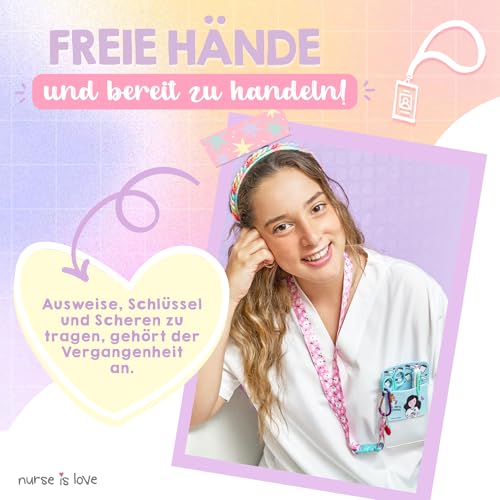 Nurse is Love - Schlüsselband Krankenschwester, Lanyards Zum Umhängen Schere, Umhängeband Schlüssel, Ausweishalter - mit Clip Und Karabiner, Schönes Kartenhalter Nurse Accessories