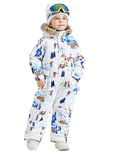 Snbocon Kids Waterproof Colorful One Piece Coveralls Ski Suits Snowsuits Winter Jumpsuits Snowboarding (110Cm,Happy Skier) #TOP6