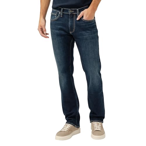 Silver Jeans Co. Men's Allan Slim Fit Straight Leg Jeans, Dark Indigo, 29W x 32L