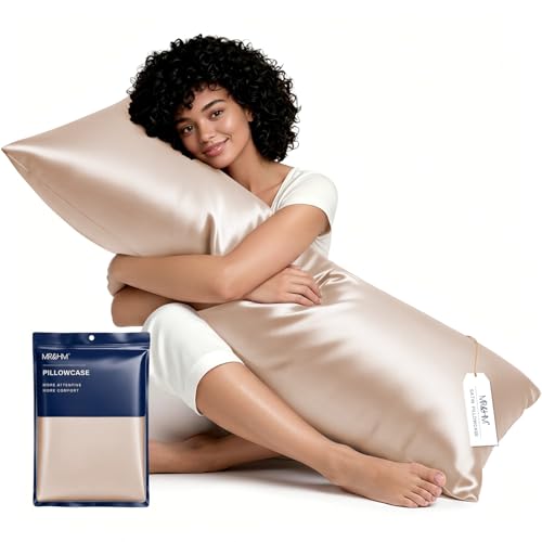 Image of MR&HM Satin Body Pillow Cover, Soft and Breathable Body Pillow Case with Envelope Closure, Cooling and Silky Long Pillowcase for Hair and Skin,Grey (20x54, Champagne)