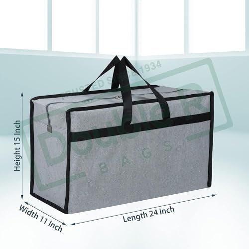 Image of Shibui Heavy Duty Extra Large Storage Bag, Moving Bag Tote, Blanket Clothes Organizer, Comforter, Bedroom closet, Room Essentials (Grey Canvas) (Pack of 2, Black)