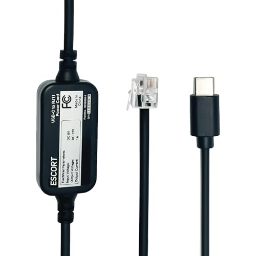 Escort USB-C to RJ11 Power Cord Radar Detectors Including MAX 360 MAX 360c IX IXc 9500 IX MAX II MAX 3 MAX 4 MAX 360c MKII MAX 360 MKII MAXcam 360c Redline 360c & Additional Models