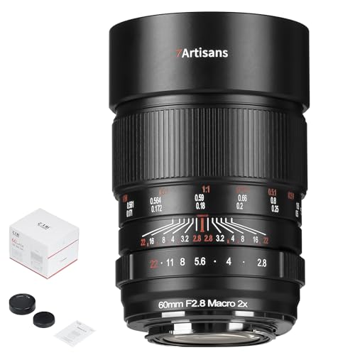 7artisans 60mm F2.8 Macro 2X Lens for Sony E Mount,2:1 Full Frame Prime Manual Focus Large Aperture Lens for Mirrorless Cameras for FX,A1,A9,A7M,A7R,A7S,A7C,ZVE,A6000,A5000,A3000,NEX