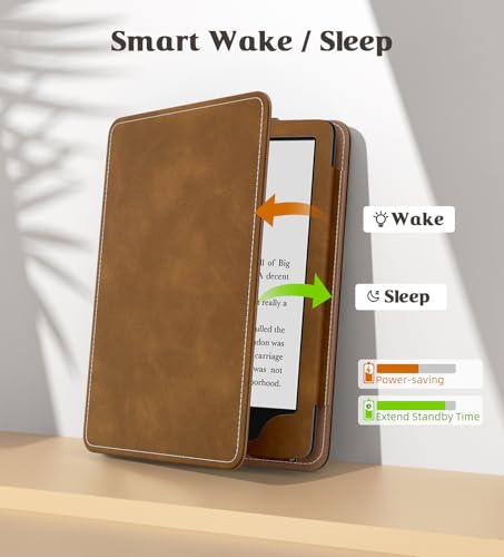 Image of MoKo Case for 7 inch /6.8 inch Kindle Paperwhite(12th /11th Generation-2024 /2021) and Kindle Colorsoft Signature Edition, Slim PU Shell Cover Case with Auto-Wake /Sleep for Kindle Paperwhite 2024, Brown
