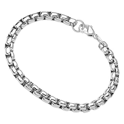 555Jewelry 5mm Stainless Steel Box Chain Bracelet for Men & Women, Stainless Steel Bracelet for Men, Bracelet Chain For Men, Sliver, 7.5 Inch Cover