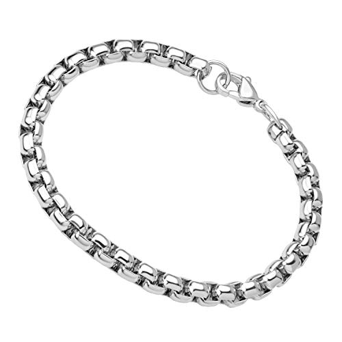 555Jewelry 5mm Stainless Steel Box Chain Bracelet for Men & Women, 6.5 to 9 Inch