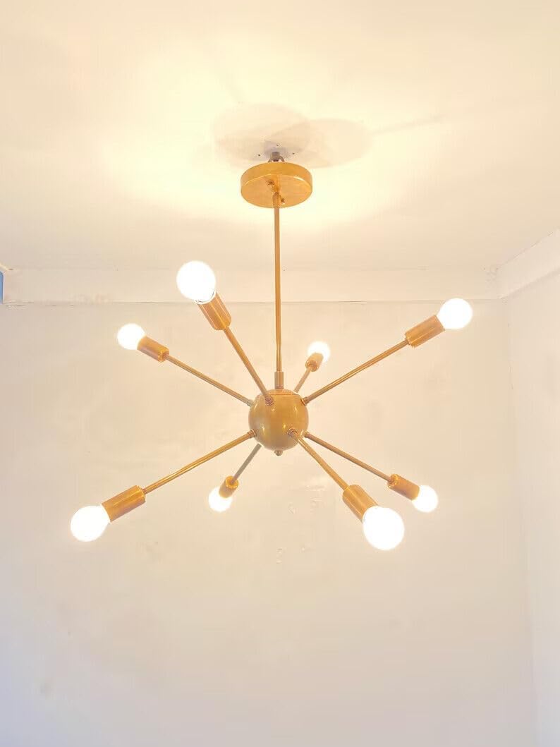 MART 8-Light Sputnik Chandelier Antique Brass Mid Century Modern Ceiling Light for Kitchen Dining Room Bedroom Hallway Anyway