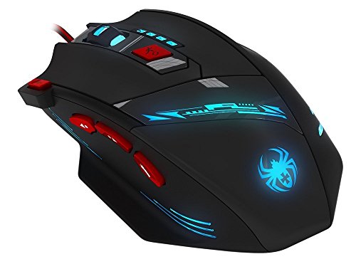 DLAND Zelotes Gaming-Maus T90 Profi-PC-Maus 9200 DPI High Precision, mit USB-Anschluss, 8 Tasten, mit 7 LED-Modi, Gewichts-Tuning-Set, kompatibel mit Windows 7, 8, XP, Vista, ME, 2000 und so weiter.