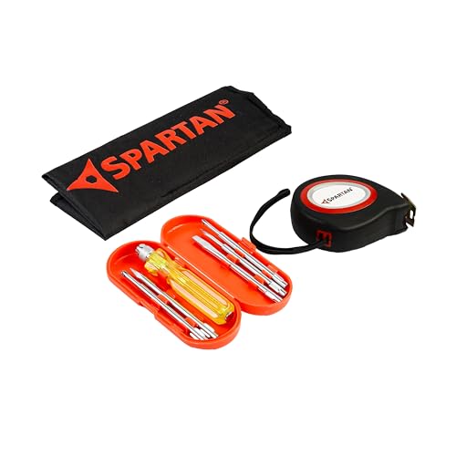 Image of Spartan 5 In 1 Screwdriver Kit with 5m x 19mm Zest Steel Measuring Tape | Unbreakable ABS Case, Easy Lock Button | DIY, Home Repair, Craftsmen, Engineers & Professional Tool Set | Combo Set