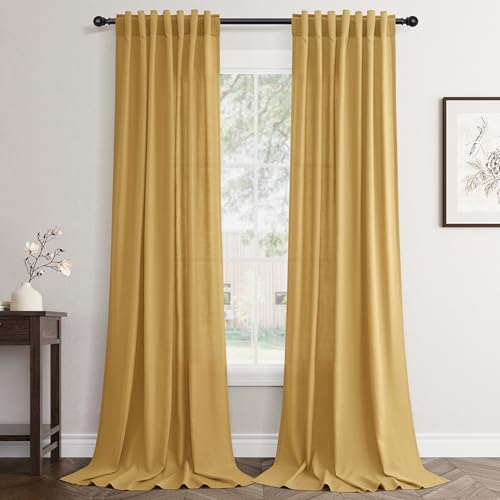 Jowels Gold Linen Curtains 84 Inch Long 2 Panels for Living Room