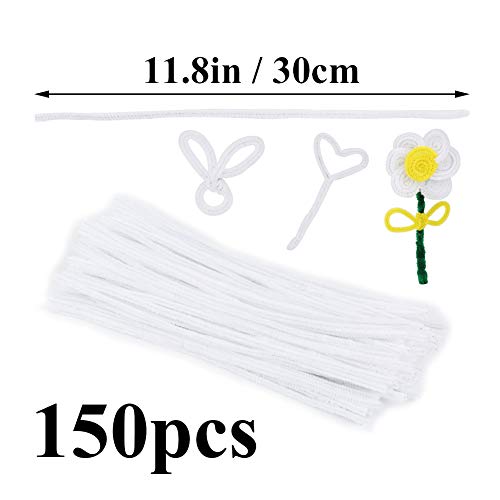 150 Pieces White Pipe Cleaners, Pipe Cleaners Chenille Stem for Creative Home Arts and Crafts Project Decoration Supplies