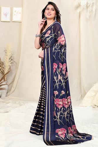 Image of MIRCHI FASHION Women Sari Georgette Plain | Breathable Lightweight Solid Color Saree for Office and Regular Wear with Blouse Piece