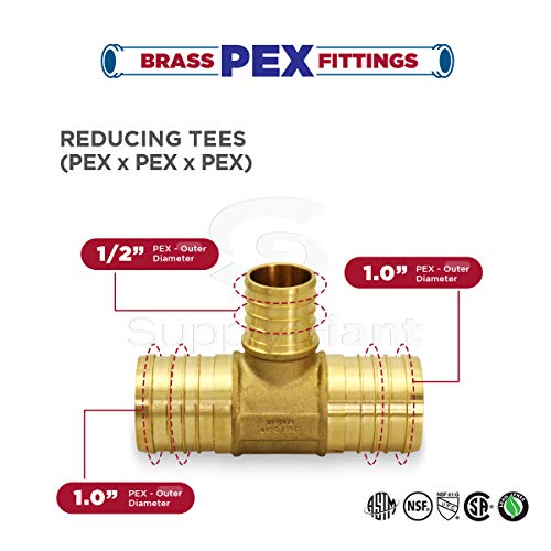 Supply Giant Qysu1112-Om Pex Barb Reducing Tee Pipe Fittings 1" X 1" X 1/2'' Brass #TOP2