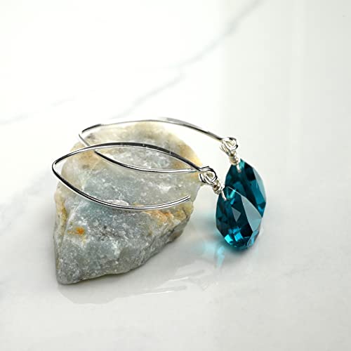 Peacock Blue Quartz Trillion Sterling Silver Earrings4