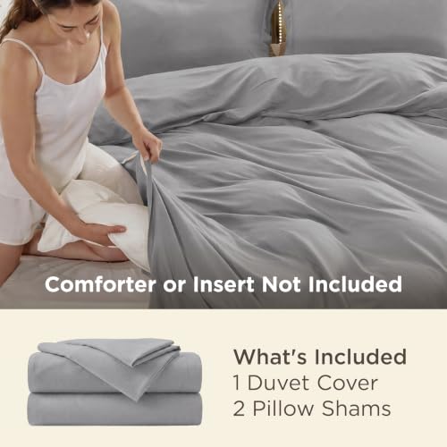 Image of Bedsure Duvet Cover Full Size, Soft Double Brushed Bedding Set, 3Pcs, Grey | For Kids & Adults, 80 inchx90 inch Comforter Cover, Hotel Luxury, All Season, Breathable, Easy Care, Lightweight, Zipper Closure