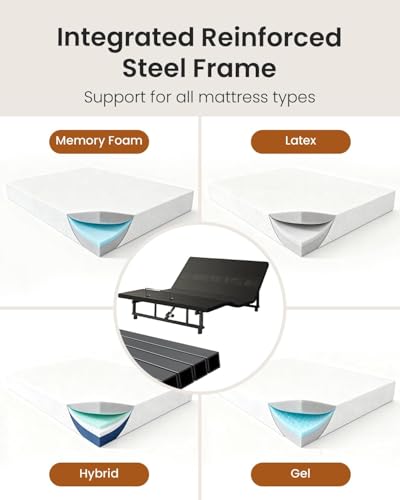 Image of King Adjustable Bed Base Frame with Wireless Remot, Easy Installation, Heavy-Duty Steel Frame, Whisper-Quiet Motor, Head & Foot Lift, Zero Gravity & Anti-Snore Modes Comfort (79 inch L x 74 inch W x 12.72 inch H)
