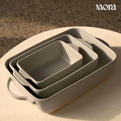 Image of Mora Ceramic Set of 2 Baking Dishes For Casserole, Banana Bread, Brownies, Broiling, Roasting, and Baking. 7x11 in and Loaf Pans - Porcelain Serving Bakeware from Oven to Table. Freezer Safe - Peppercorn