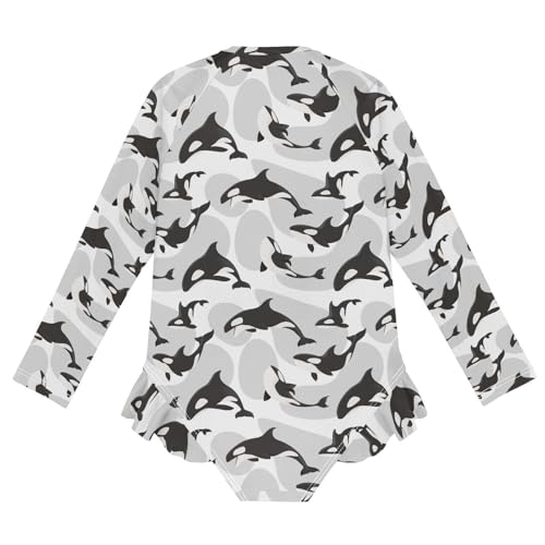 Girls Swimsuits Long Sleeve Bathing Suits Killer Whale UPF 50+ Sun Protection Swimwear 3-12 Years2