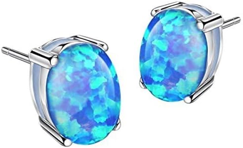 Sterling Silver Opal Stud Earrings for Women Solitaire 6x8mm Oval Cut Opal Gemstone Earrings for Girls