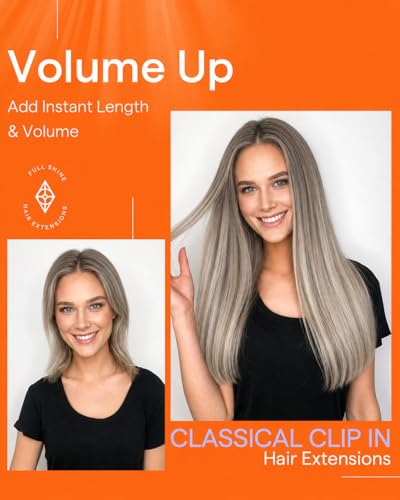 Image of Full Shine Clip in Human Hair Extensions, Balayage Grey to Platinum Blonde | Remy Hair Clip in Extensions, for Holiday Party, for Highlights, 22 Inch 7 Pcs 120g