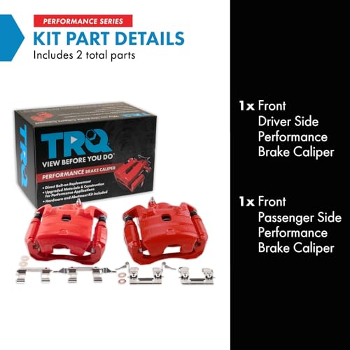 Image of TRQ Performance Front Driver and Passenger Side Brake Caliper Set Caliper Brackets Hardware Compatible with 07-09 Nissan Altima 07-10 Sentra SE-R 07-08 Sentra SE-R Spec V