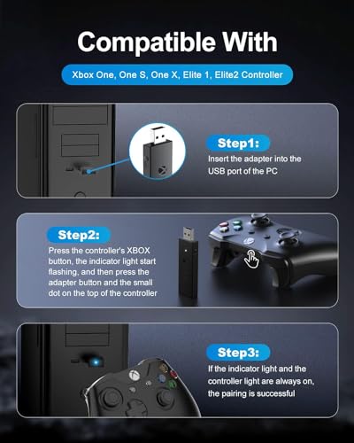 Muddlepaw Wireless Adapter for Xbox One Controller Works with PC, Laptops, Tablets, Windows 7 8 10, Compatible with Xbox One, One S, One X, Elite 1, Elite 2 Controller - Low Latency (Black)