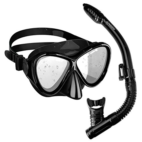 ANGGO Snorkel Set Anti-Fog Film Dive Mask Snorkel Combo Tempered Glass Goggle