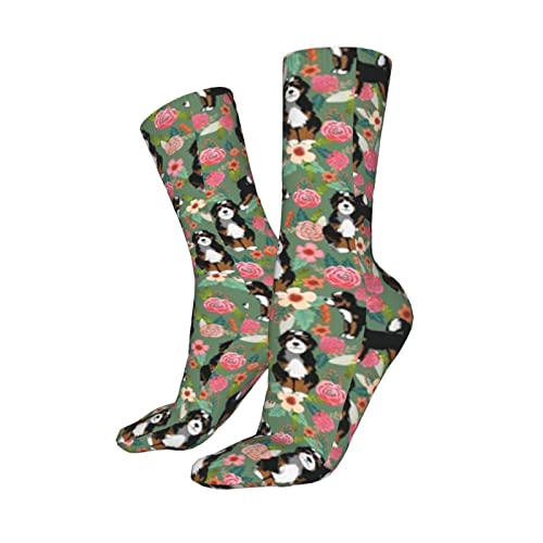 Chegna Bernedoodle Floral Cute Dog Florals Green Athletic Socks Sport Running Calf Socks Performance Cushioned Breathable Crew Socks For Men Wome #TOP1