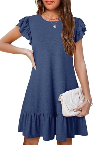 YOVION Girls Summer Dresses Boho Ruffle Sleeve Tiered Swing Casual Dress with Pockets for 6-12 Y