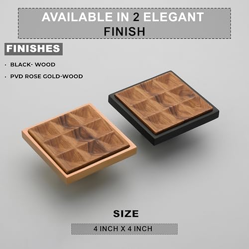 Image of 4 Inch Square Cabinet Handle 1338 - Premium Aluminium Black Frame with Textured Wood Finish - Modern Pull Handle for Wardrobes, Cupboards & Kitchen Cabinets - Pack of 4-| 3 Years Warranty |