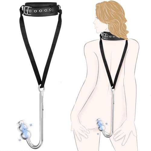 Cxopldtre Vibrating Anal Hook Anal Plug BDSM Anal Vibrator Sex Bondage Restraints Collar Traction Chain Anal Trainer with 9 Vibration Modes SM Fetish Anal Sex Toys for Beginners Gay Women Couples