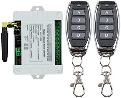 DC 12 V 24 V 36 V 4 Channels Universal Radio Remote Control Radio Receiver Switch Handheld Transmitter Remote Control Potential Free Light Motor Drive Garage Door with 2 Metal Remote Controls