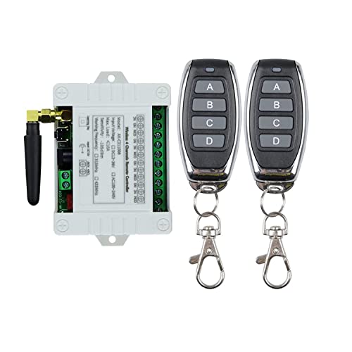 DC 12 V 24 V 36 V 4 canales universal control remoto inalámbrico interruptor receptor remoto mando a distancia sin potencial luz motor accionamiento puerta de garaje con 2 mandos a distancia de metal