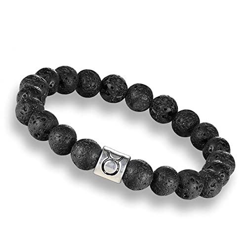 Bracelet Taureau en pierre de lave noire et perles de cristal naturel
