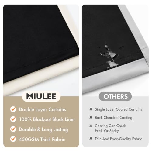 Image of MIULEE Birch 100% Blackout Curtains for Bedroom 40x84 Inch 2 Panels Set | 2 Thick Layers Thermal Insulated Window Curtains with Black Liner, Noise Reducing Grommet, Drapes for Living Room