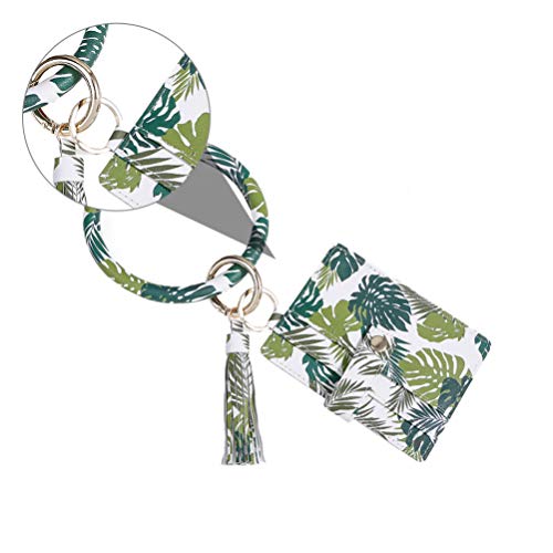 TENDYCOCO Pulseira de pulso com chaveiro e bolso para cartão de crédito, porta-cartão de palmeira, c