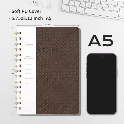 Image of Spiral Notebook-5.75 inch x 8.125 inch College Ruled Journal with Inner Pockets and 160 Pages,PU Leather Cover Business Journal, Twin-Wire Binding Notebook Perfect for Office & Home School Supplies Coffee