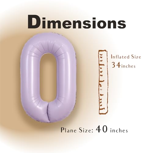 Image of SUWEN 40 Inch Light Purple Lavender Big 0 Balloon Number Foil Helium 0-9 | 0th Large Giant Huge Mylar Jumbo Happy Birthday Party Anniversary Decorations