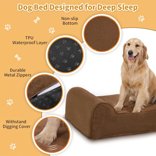 Image of Rainmr Orthopedic Dog Beds for Large Dogs, 7 inch Memory Foam Dog Beds with Waterproof Liner, Durable Microsuede Cover, Removable and Washable, Nonskid Bottom, 52 inchx36 inchx7 inch XL Chocolate
