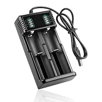 18650 Ladegerät mit LCD-Display,Li-Ion Akku Ladegerät, Schnellladegerät 2-Fach für 3,7V Akkus, Universell kompatibel mit 18650, 26650, 18500, 14500, 21700,26700, USB-A Akku Ladegerät